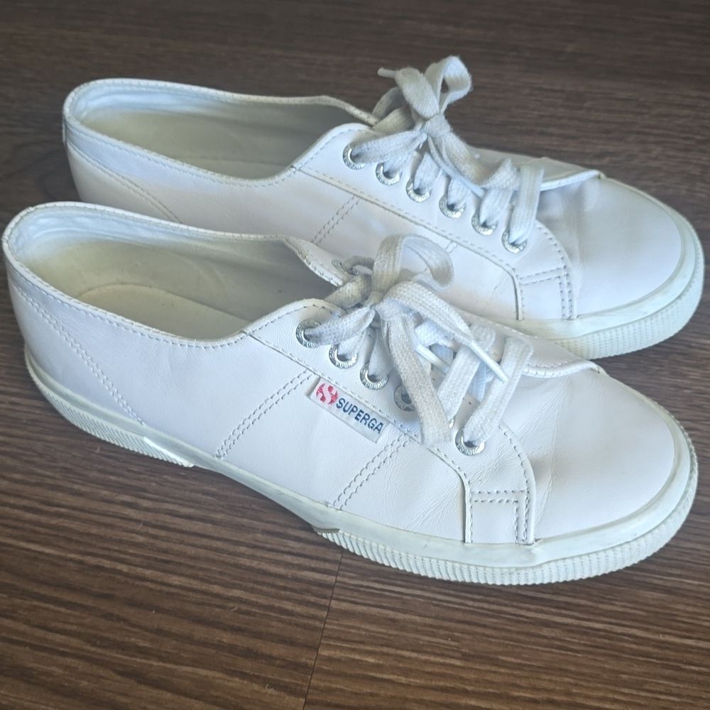 Superga Nappa Womens Sz 9.5/10 Optical White Leather Sport Sneakers Shoes
